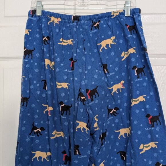 LL Bean Flannel Sleep Pants Womens Size Medium Blue Yellow Lab Black Lab Pajamas - Picture 7 of 11